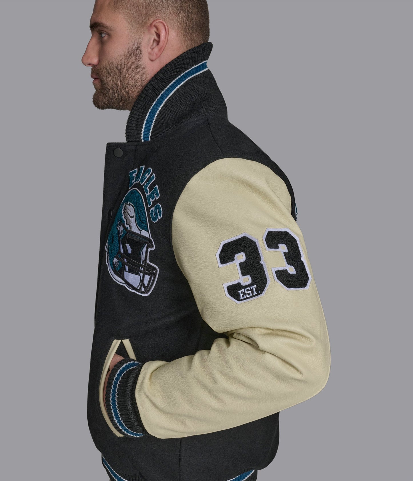 Eagles Leather Wool Varsity Jacket