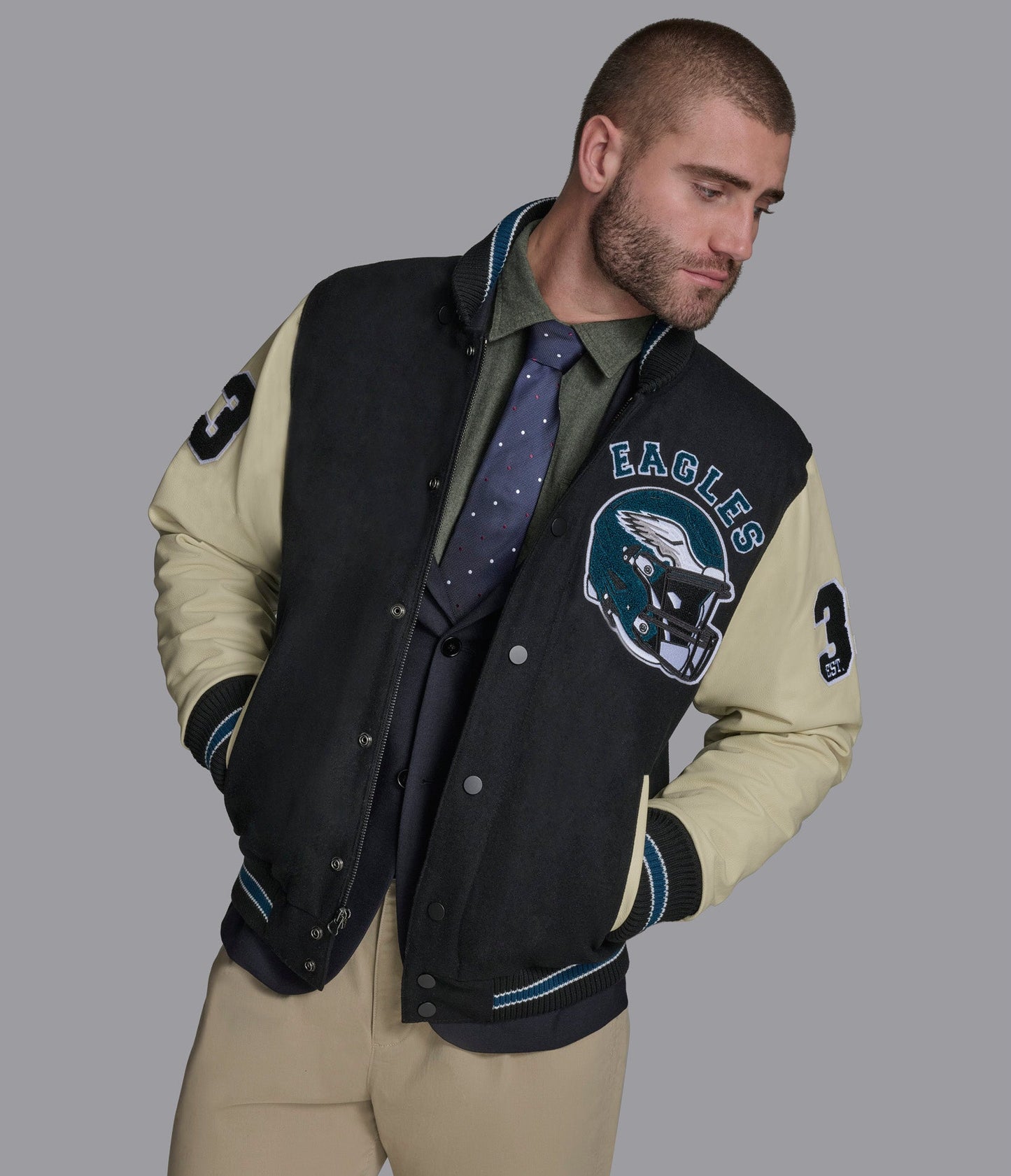 Eagles Leather Wool Varsity Jacket