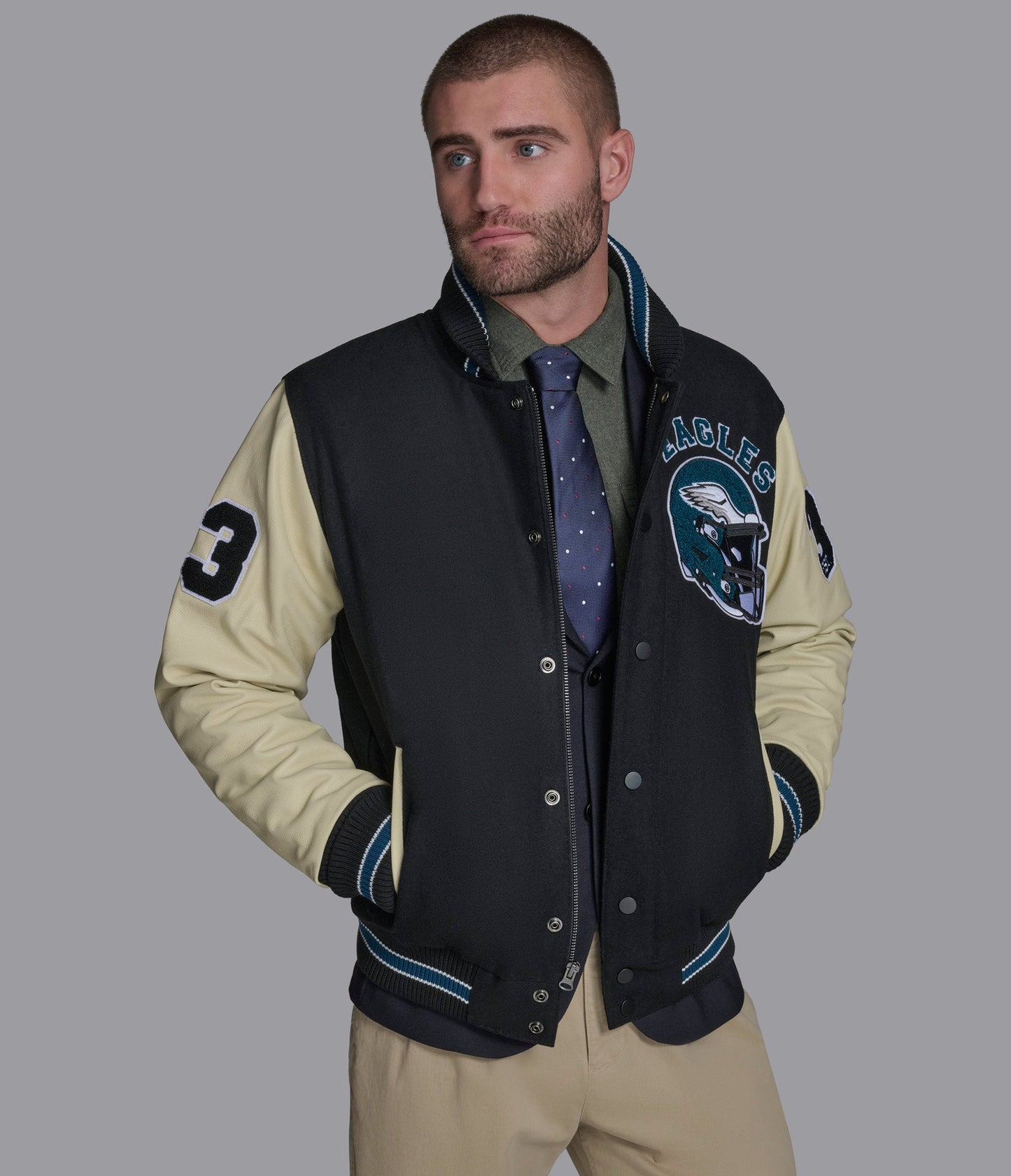 Eagles Leather Wool Varsity Jacket