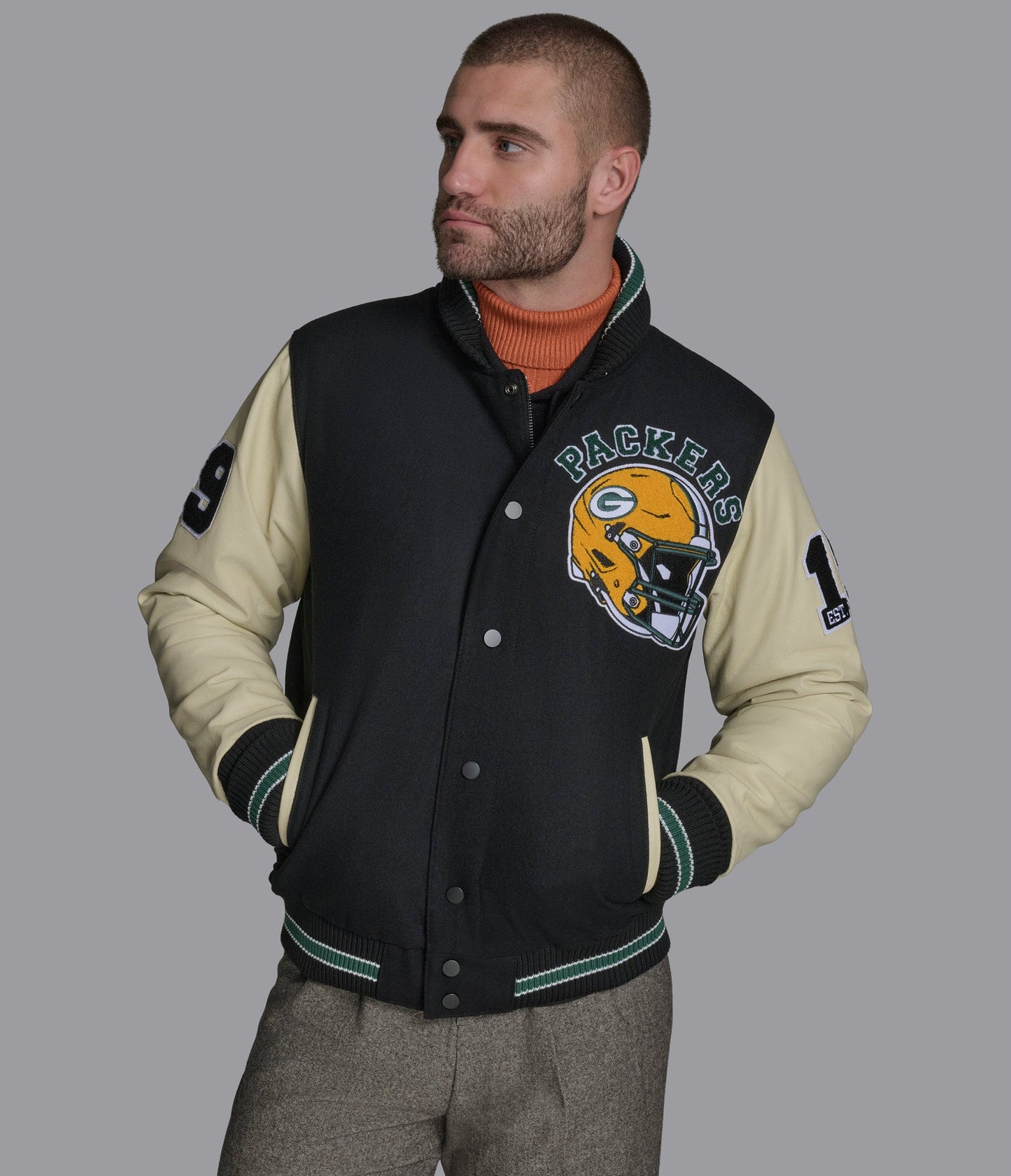 Green Bay Packers Leather Wool Varsity Jacket