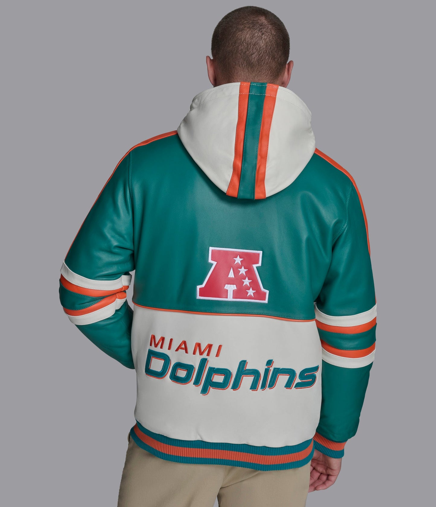 Miami Dolphins Hooded Leather Jacket