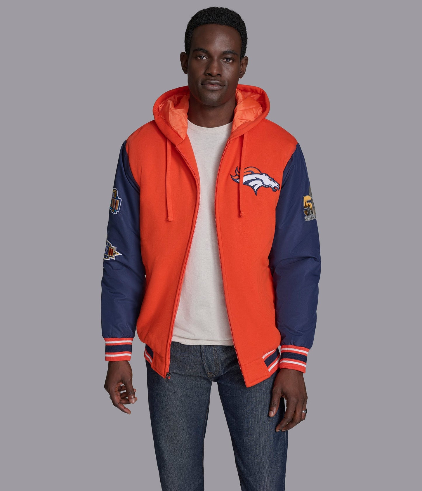 Denver Broncos Player Option Color Blocked Full Zip Hoodie