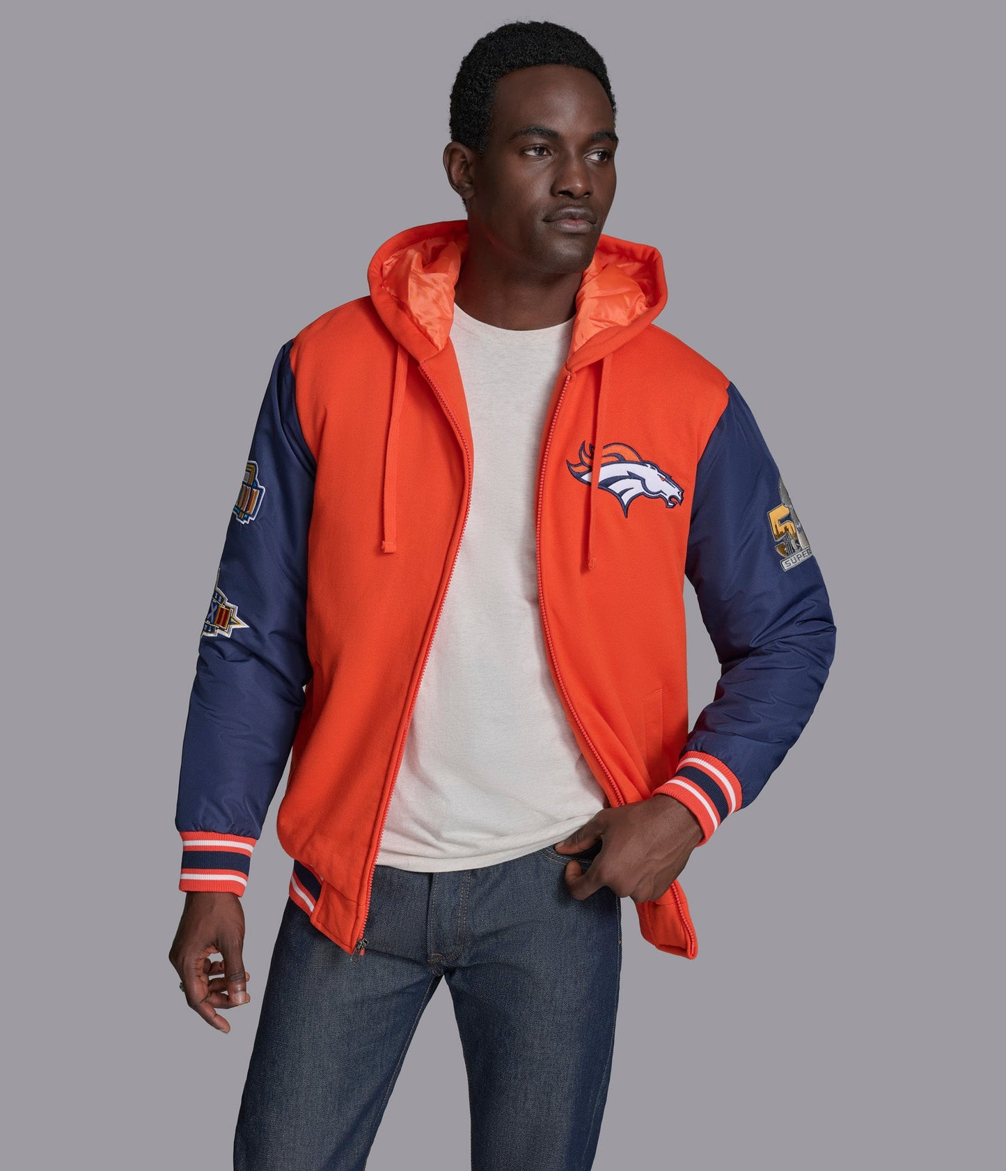 Denver Broncos Player Option Color Blocked Full Zip Hoodie