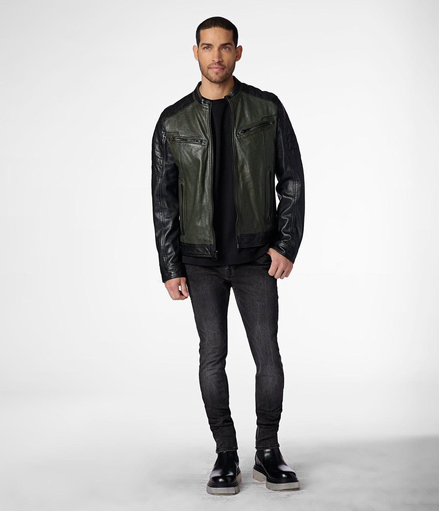 Drake Color Block Leather Jacket