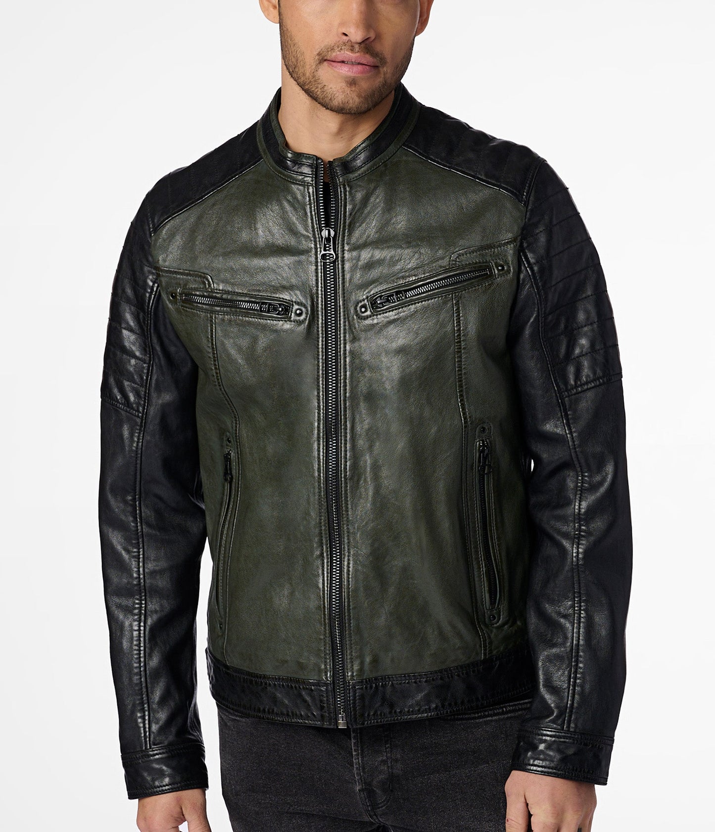 Drake Color Block Leather Jacket